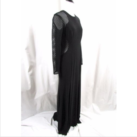 Xscape Black Mesh Cutout Long Sleeve Gown - Picture 4 of 8